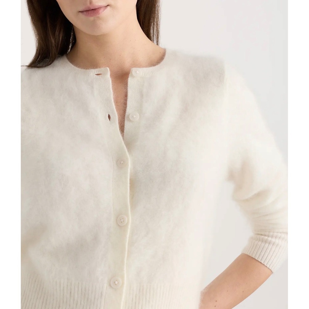 Quince Women Size Medium Brushed Cashmere Cropped Crewneck Cardigan Ivory NEW